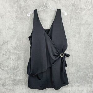 Swim By Cacique Lightly Lined Fitted Faux Wrap No Wire Tankini Top 30 Black New